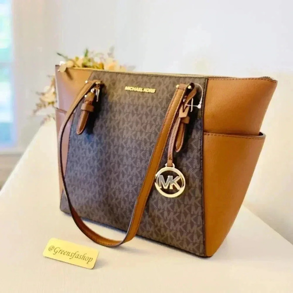 Michael Kors Charlotte Top Zip Tote shoulder bag & wallet brown signature - Picture 3 of 10